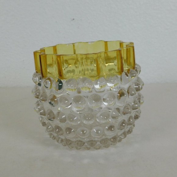 Hobbs Brockunier Dew Drop Hobnail Clear Yellow Glass Cream Sugar Set 4 in tall - Picture 5 of 12